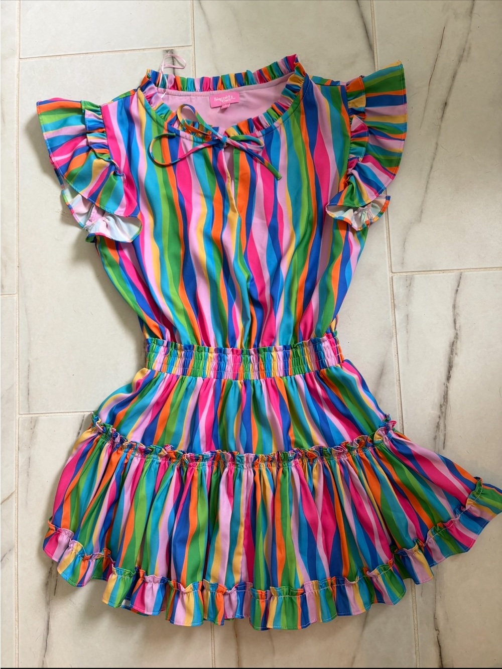 Sincerely Ours Women's Rainbow Stripe Ruffle Dress